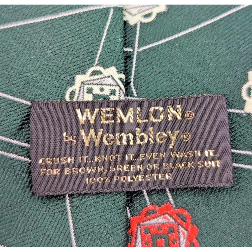 VTG Wemlon by Wembley Men's Dress Necktie Tie Green White Orange  100% Polyester